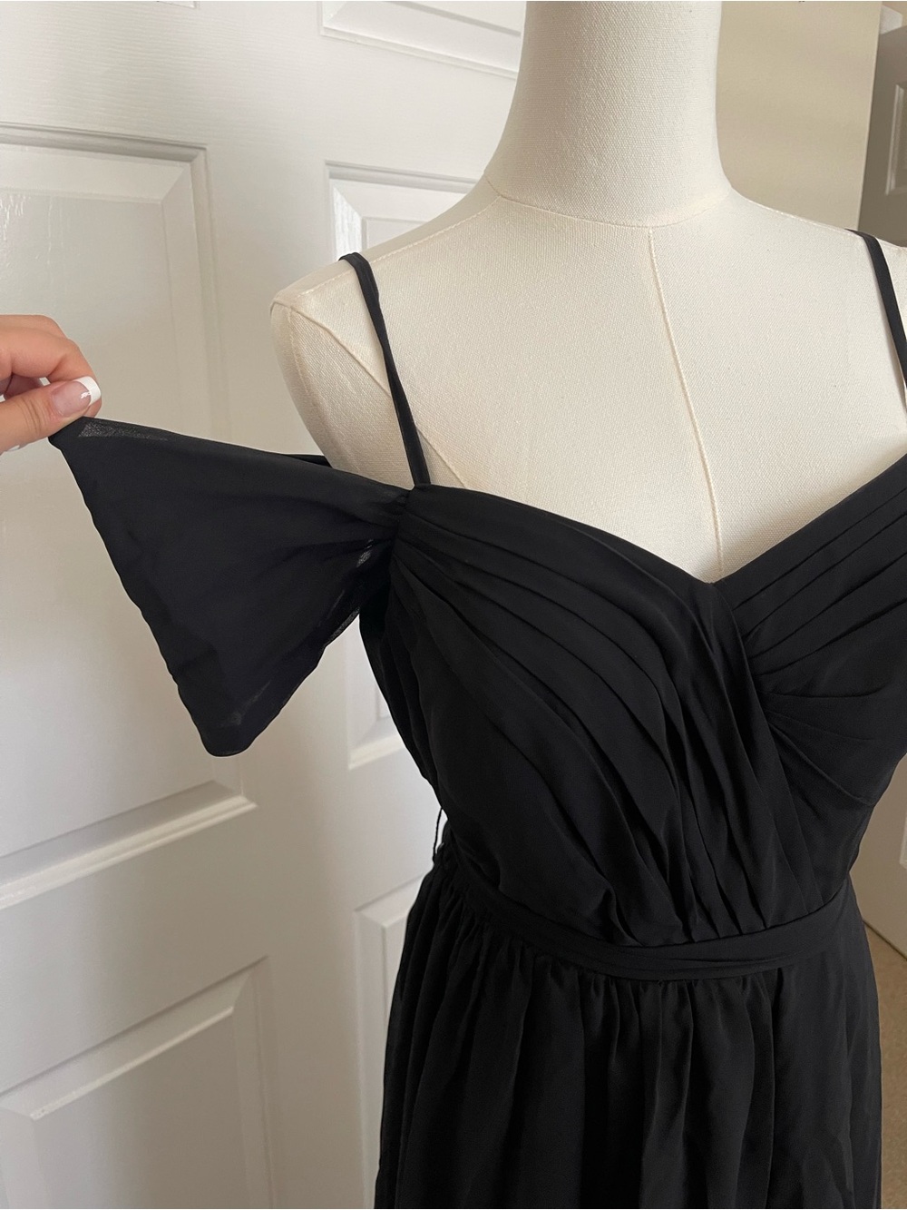 Azazie Black Cold-Shoulder Chiffon Maxi Dress - Picture 3 of 6